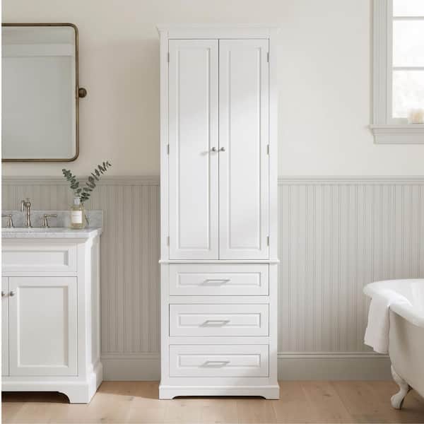 24 in. W x 16 in. D x 70 in. H White Freestanding Linen Cabinet