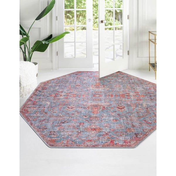 Nostalgia Olivia Antique Blue 8 ft. Octagon Machine Washable Area Rug