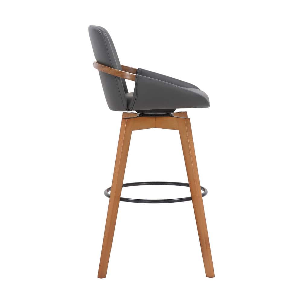 Baylor 30" Gray Faux Leather Walnut Wood Swivel Bar Stool