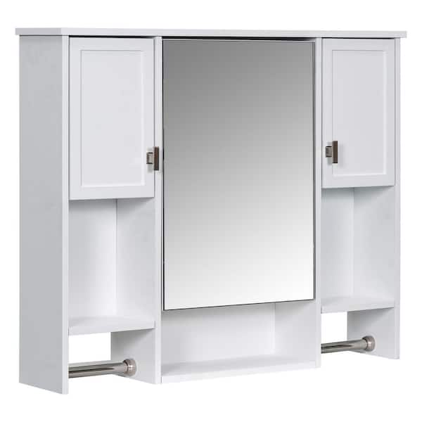 35 in. W x 28.7 in. H Rectangular MDF Medicine Cabinet with Mirror Wall Mounted Bathroom Cabinet in White