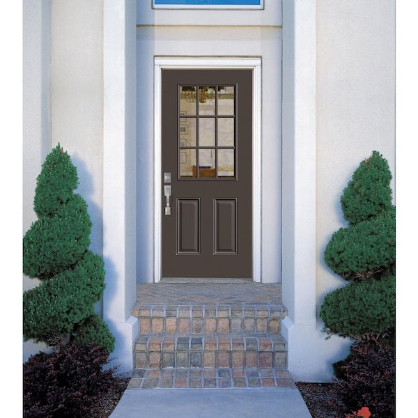 36 in. x 80 in. 9 Lite Right-Hand Inswing Painted Steel Prehung Front Exterior Door No Brickmold