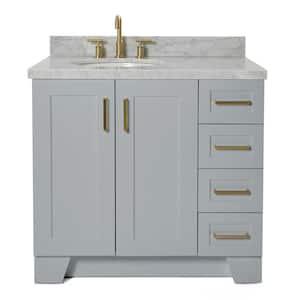 Taylor 37 in. W x 22 in. D x 36 in. H Freestanding Bath Vanity in Grey with Carrara White Marble Top