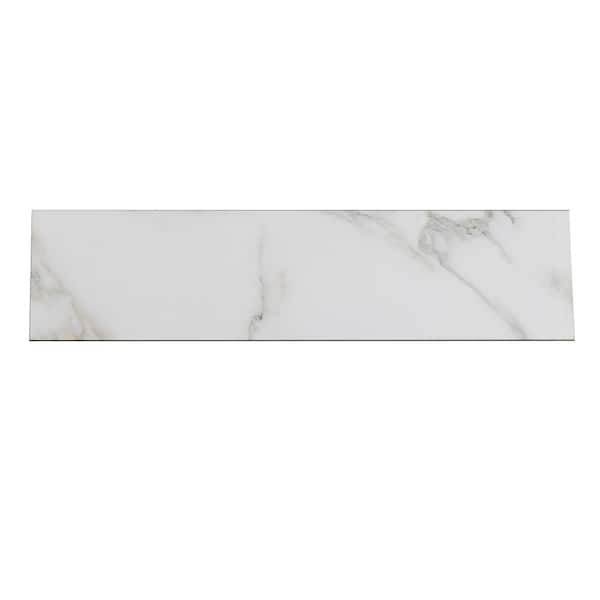 Tuscan Design Large Format 4 in. x 16 in. Calacatta White Glass Subway Tile Sample (1.332 sq. ft.)