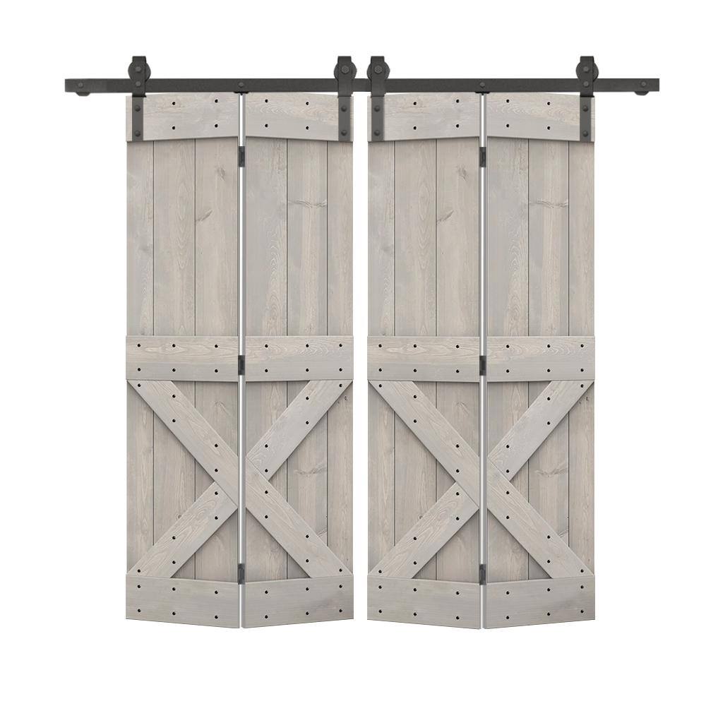 44 in. x 80 in. Mini X Series Solid Core Silver Gray Stained DIY Wood Double Bi-Fold Doors with Sliding Hardware Kit price history on PriceWatchPro