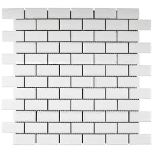 Porcetile White 11.82 in. x 11.82 in. Brick Joint Matte Porcelain Mosaic Wall and Floor Tile (10.67 sq. ft./Case)