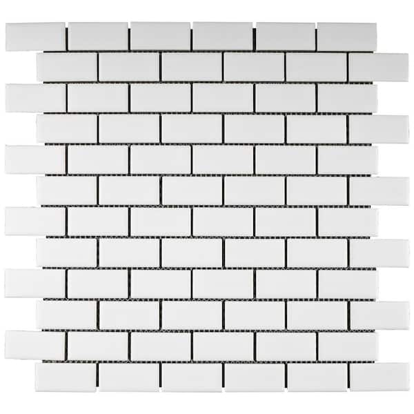 MOLOVO Porcetile White 11.82 in. x 11.82 in. Brick Joint Matte Porcelain Mosaic Wall and Floor Tile (10.67 sq. ft./Case)