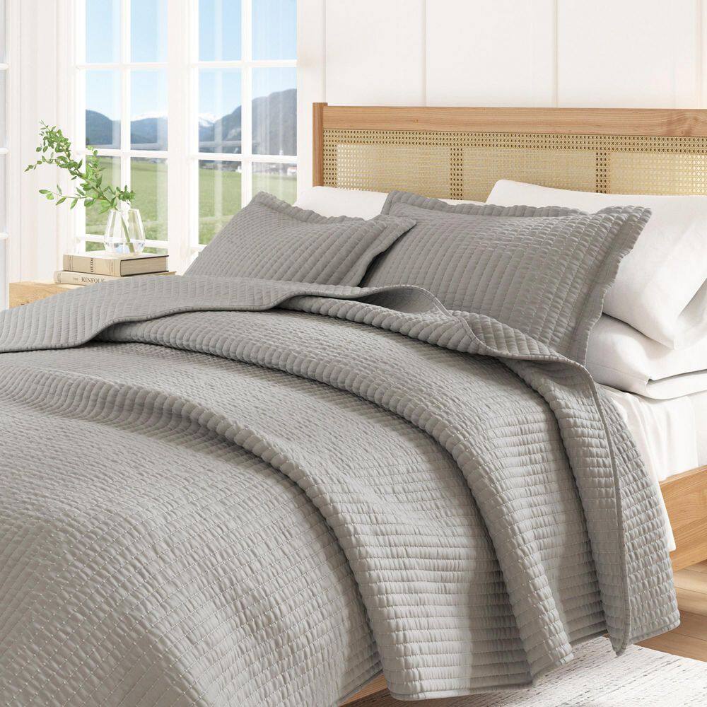 Ash Gray King Premium Solid 3-Piece Microfiber Quilt Set price history on PriceWatchPro
