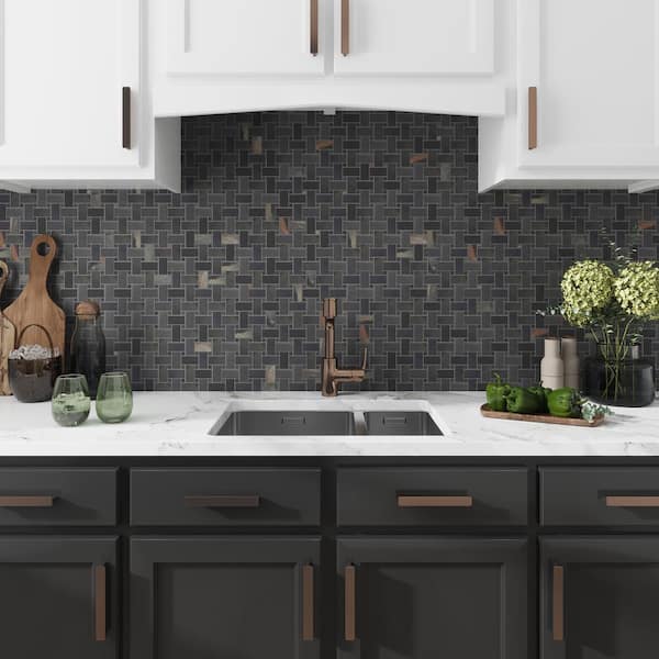 Splendor Black 11.81 in. x 11.81 in. Matte Porcelain Mosaic Wall and Floor Tile (4.84 sq. ft./case) (5-pack)