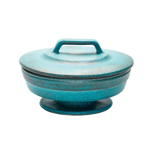 Titan Lighting 10 in. Metallic Patina Earthenware Decorative Vase in Copper and Blue