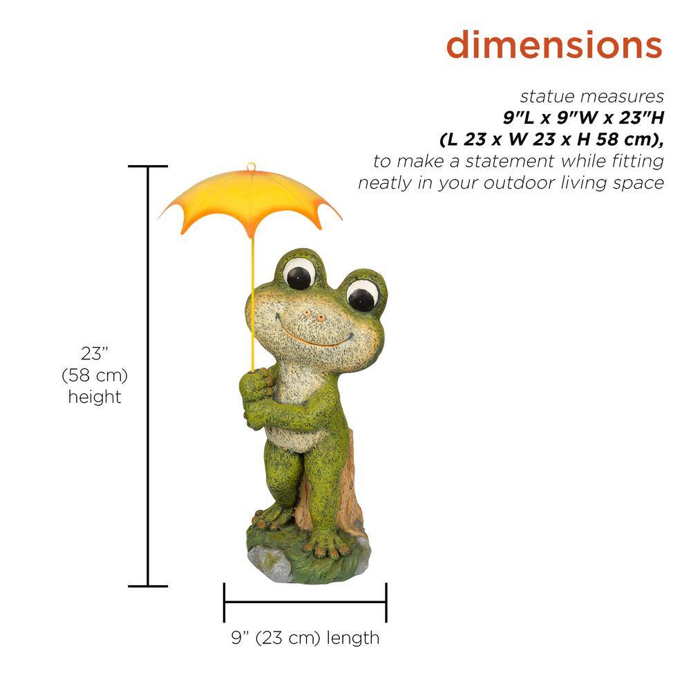 Green Frog Garden Statue with Yellow Umbrella, 23"