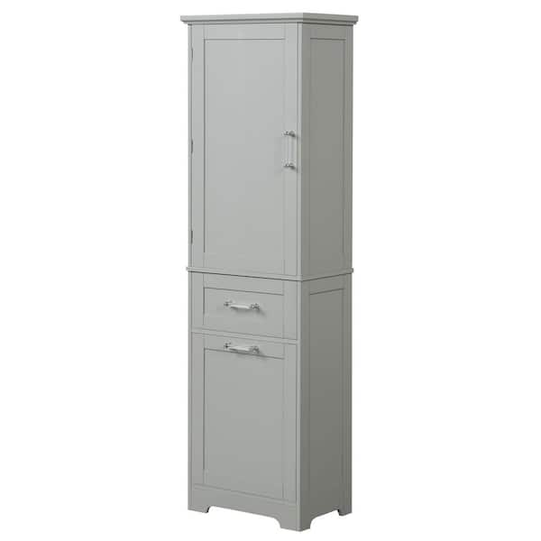Unbranded 20 in. W x 13.5 in. D x 68.4 in. H MDF Gray Linen Cabinet with 2 Different Size Drawers