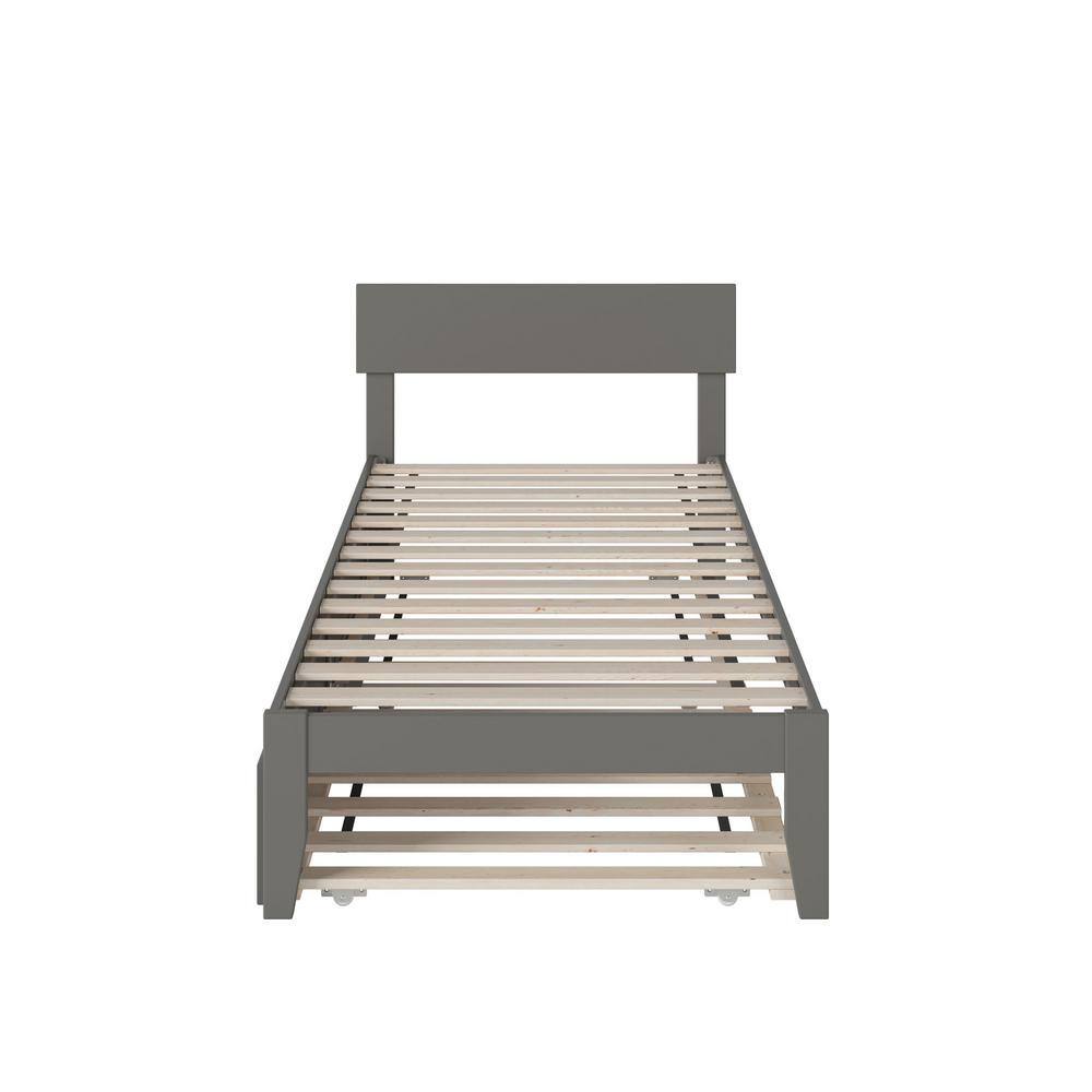 Grey Twin XL Platform Bed with Trundle and Wood Slats