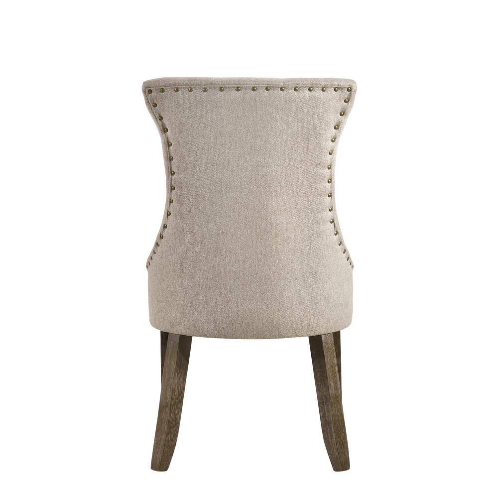 Elegant Beige Upholstered Dining Side Chair with Reclaimed Gray Wood Frame