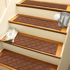 Waterhog Cordova Dark Brown 8.5 in. x 30 in. PET Polyester Indoor Outdoor Stair Tread Cover (Set of 4)