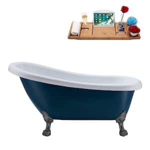 61 in. Acrylic Clawfoot Non-Whirlpool Bathtub in Matte Light Blue With Brushed GunMetal Clawfeet,Brushed GunMetal Drain