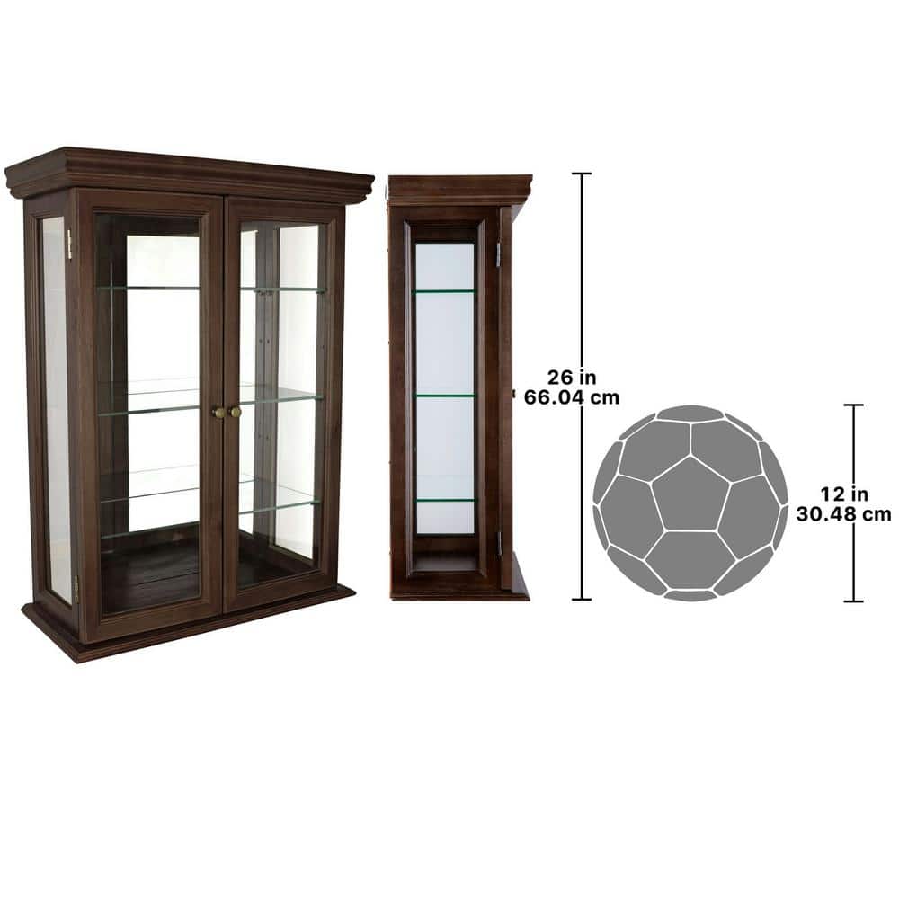 Tuscan-Style Solid Hardwood Wall Curio Cabinet with Glass Shelves