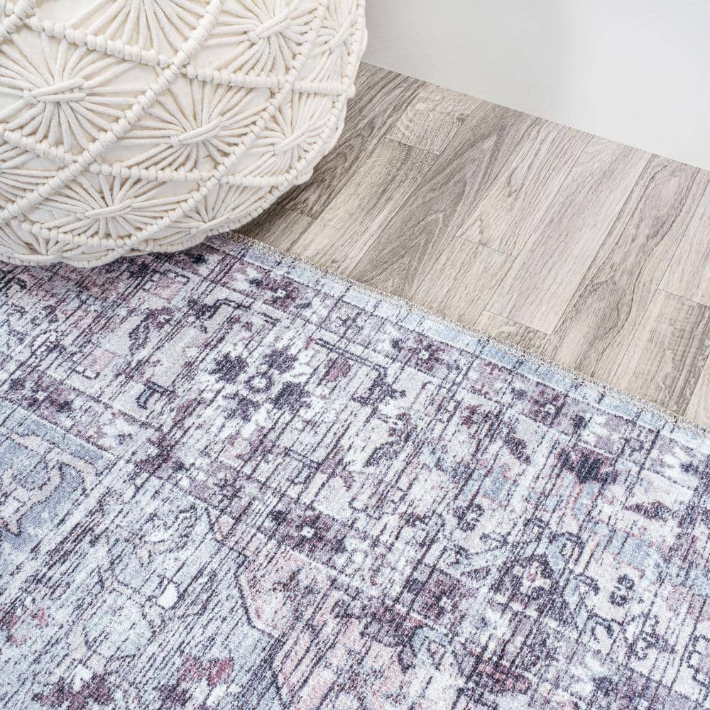Didim Gray and Purple Medallion Washable 4' x 6' Area Rug
