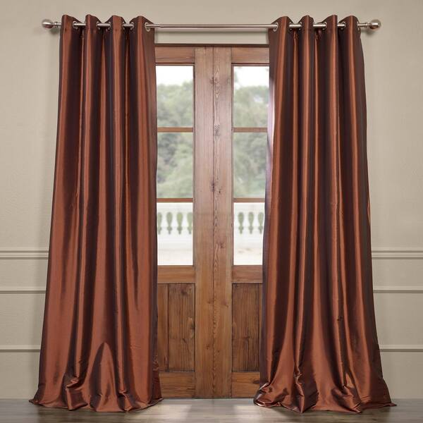 Exclusive Fabrics Furnishings Copper Brown Faux Silk Grommet Blackout Curtain 50 In W X 96 L Ptch B209 Gr Exclusive Fabrics Furnishings Copper, Copper Brown Faux Silk Taffeta Curtain Panel Set