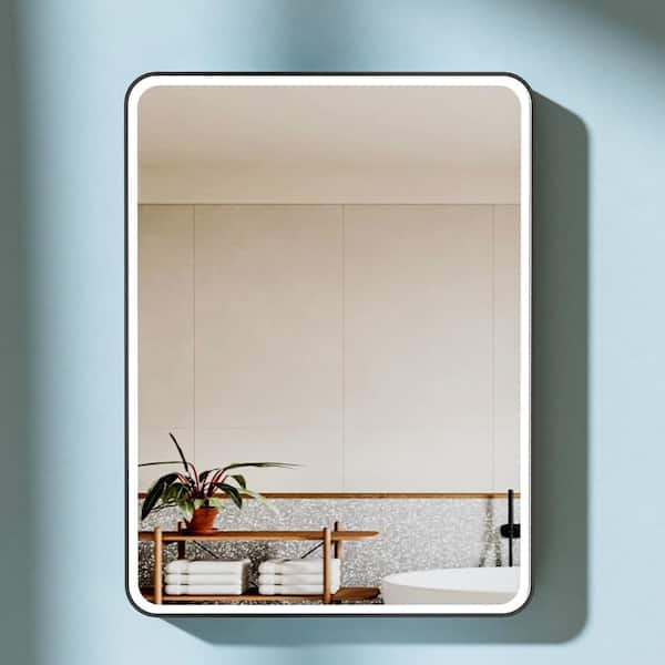 HOMLYLINK 40 in. W x 30 in. H Rectangular Black Framed Anti-Fog LED Wall Bathroom Vanity Mirror Lighted Mirror with Side Light