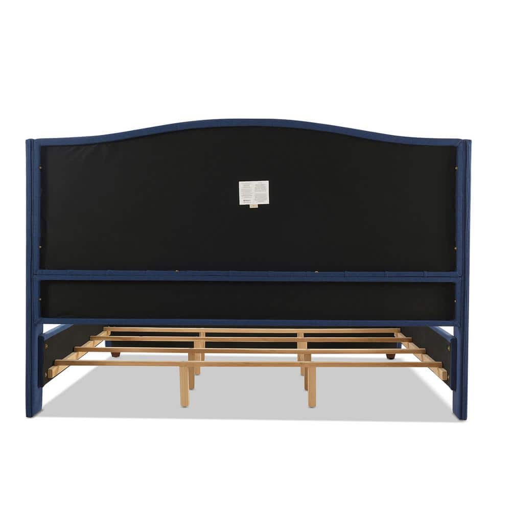 Marcella King-Size Dark Sapphire Blue Tufted Wingback Bed with Nailhead Trim