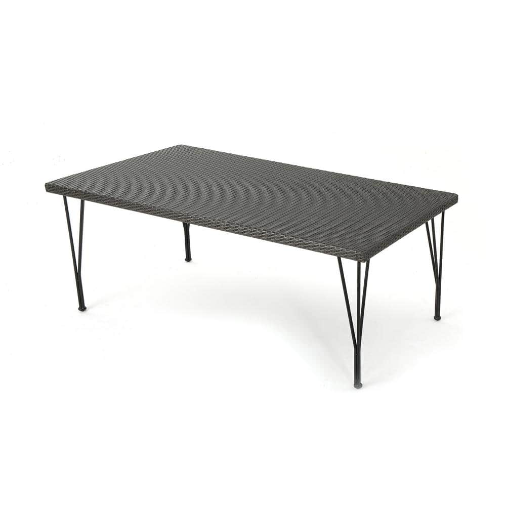 Gray Wicker Rectangular Patio Dining Table with Iron Frame