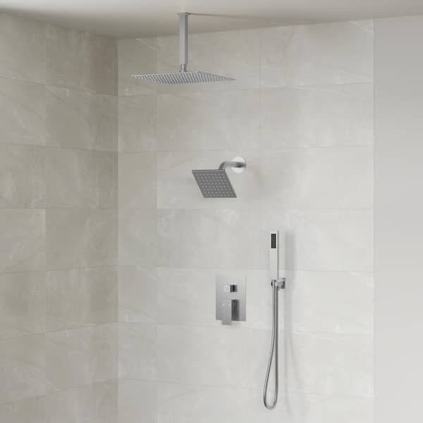 EVERSTEIN 3-Spray Square Ceiling Mount Shower Head and Handheld