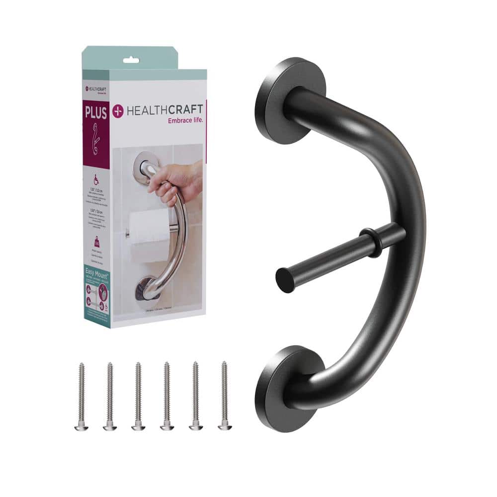 Plus, 14 in. Concealed Screw Grab Bar and Toilet Paper Holder, Decorative Grab Bar ADA Compliant in Matte Black price history on PriceWatchPro