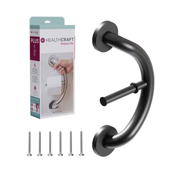 Plus, 14 in. Concealed Screw Grab Bar and Toilet Paper Holder, Decorative Grab Bar ADA Compliant in Matte Black