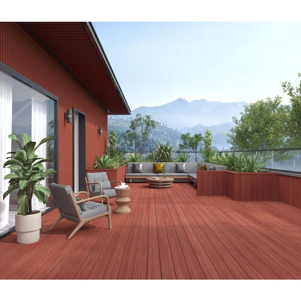 Cortes Plus 0.88 in. x 5.43 in. x 8 ft. Rustic and Wood Grain Swedish Red Composite Decking Board