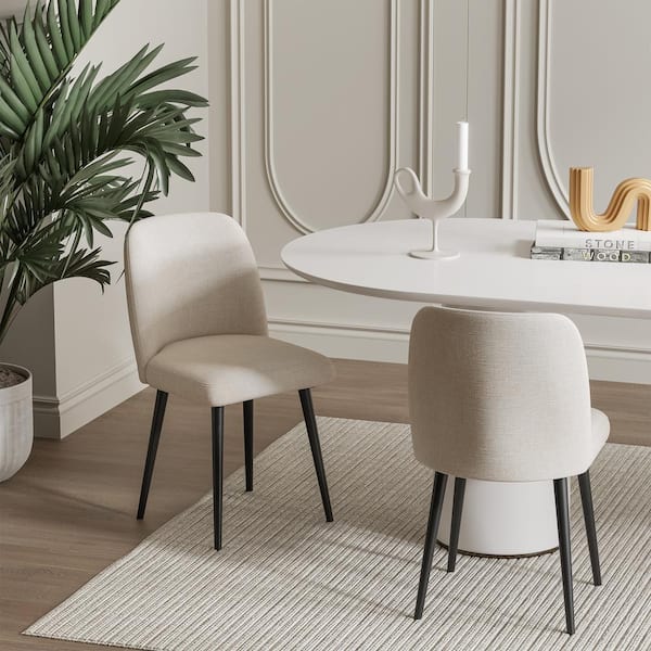 Dovelina Courtelle's Upholstered Modern Beige Dining Chairs with Black Leg (Set of 2)