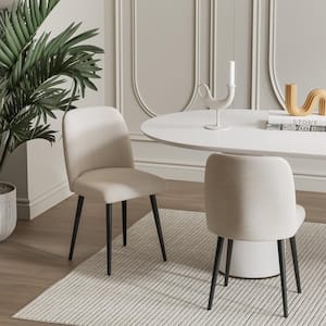 Courtelle's Upholstered Modern Beige Dining Chairs with Black Leg (Set of 2)