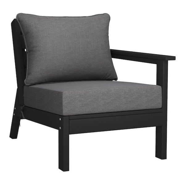 Westin Outdoor Birchwood Outdoor Patio Deep Seating Right Facing Arm HDPE Lounge Chair in Black with Grey Cushions