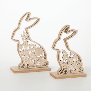 Brown 6.5 in. x 10.5 in. Wood Laser Cut Botanical Bunnies Set of 2