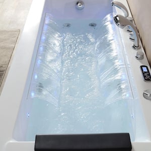 67 in. Acrylic Left Drain Rectangular Alcove Whirlpool Lighted Bathtub in White with Water Jets - Tub Filler