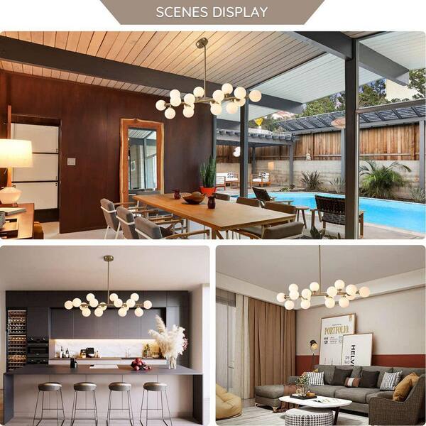 LuminFan 16-Light Gold Glass Globes Linear Chandelier for Living