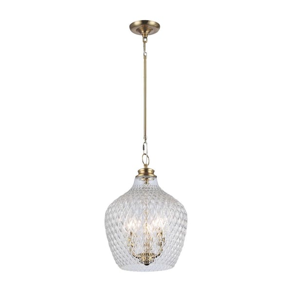 Adeline 180-Watt 3 Light Modern Brushed Gold Shaded Pendant Light with Clear Glass Shade, No Bulbs Included