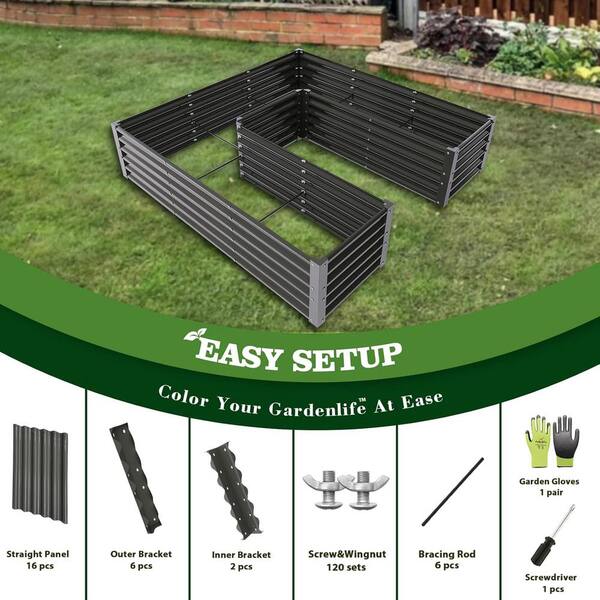 【BEAT GARDEN】 Grey 74in. x 74in. x 18in. U-Shaped Galvanized Raised Garden Beds