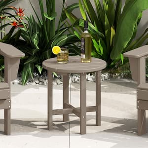 Mason 18 in. Weathered Wood Poly Plastic Fade Resistant Outdoor Patio Round Adirondack Side Table