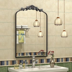 20 in. W x 32 in. H Arch Aluminum Alloy Framed French Cleat Mounted Baroque Wall Decor Bathroom Vanity Mirror in Black