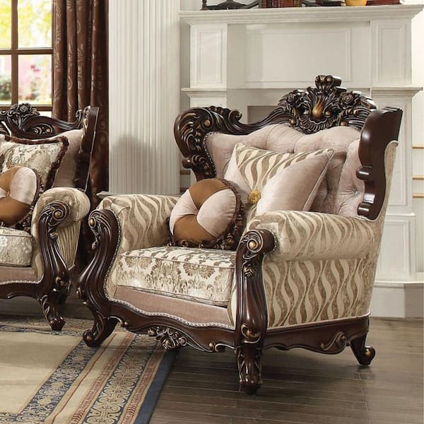 HomeRoots Amelia 51 in. Beige Fabric Arm Chair