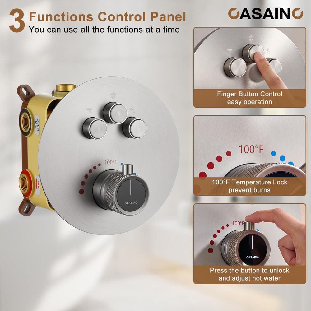 Brushed Nickel Multi-Head Thermostatic Rain Shower System