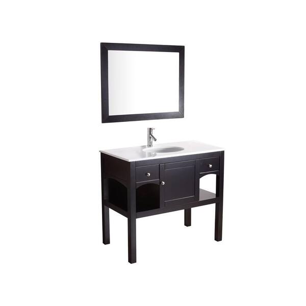 Virtu USA Audrey 38-5/8 in. Single Basin Vanity in Espresso with Stone Vanity Top in White and Framed Mirror-DISCONTINUED