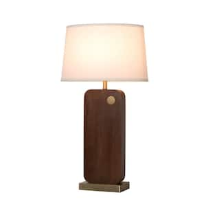 Laurel 29 in. Weathered Brass LED Table Lamp for Living Room with White Linen Shade