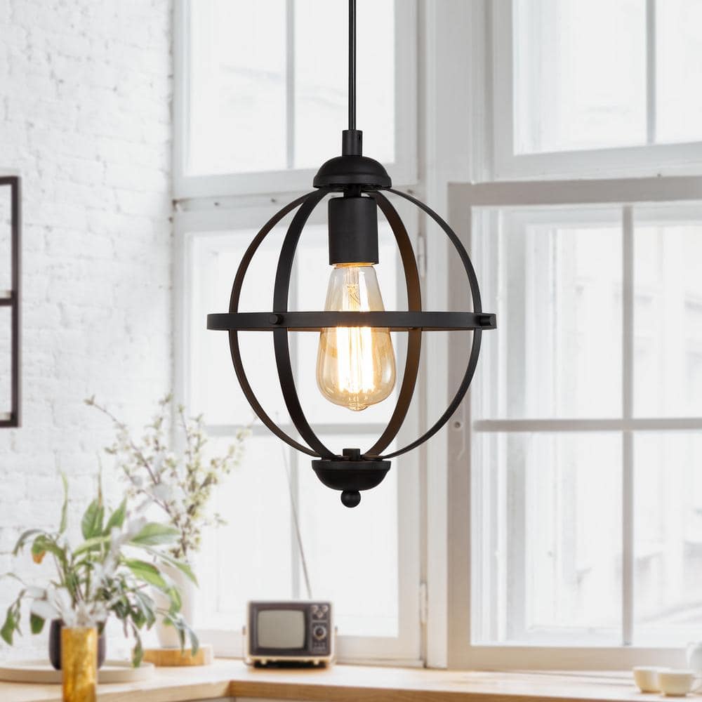 Industrial 1-Light Matte Black Globe Pendant Light with Metal Cage Shade and No Bulb Included price history on PriceWatchPro
