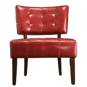 Red Faux Leather Armless Accent Chair