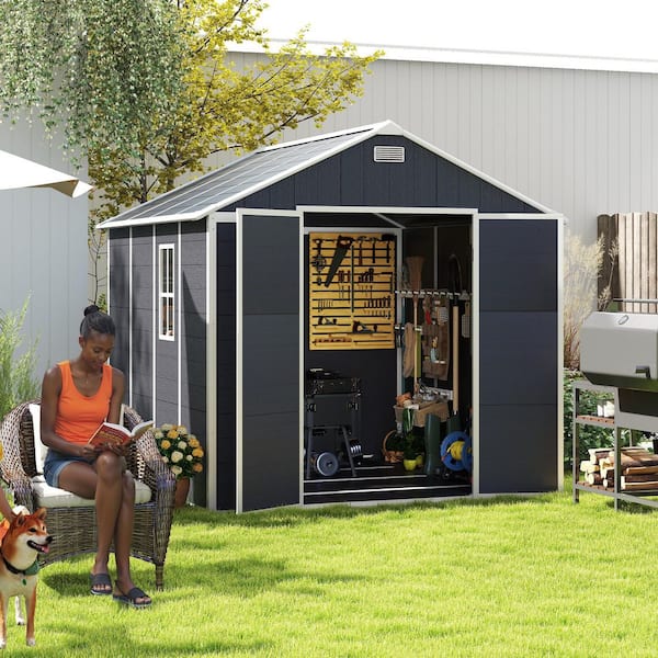 8 ft. W x 8 ft. D Gray Resin Outdoor Storage Shed with 2