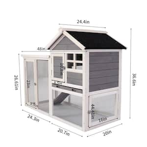 20 in. W x 45 in. L x 36.6 in. H Indoor and Outdoor Rabbit Cage with Runway Easy to Clean Wooden Animal House, Gray