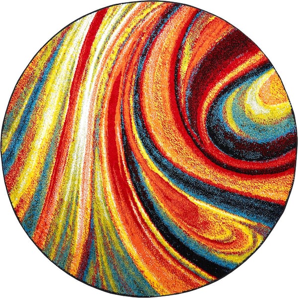 null Splash Red/Blue 6 ft. Abstract Round Area Rug