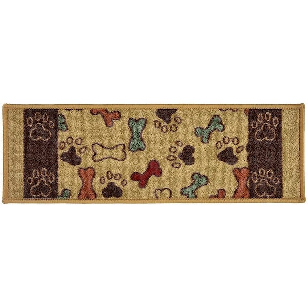 Indoor Pet Paw and Bone Design Beige Multi 8-1/2 in. x 26 in. Slip Resistant Backing Stair Tread Cover (Set of 1)