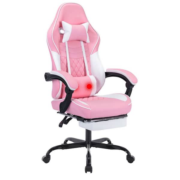 Unbranded Leather Adjustable Height Video Gamer Chairs Computer Gaming Chairs with Massage Lumbar Support in Pink with Armrests